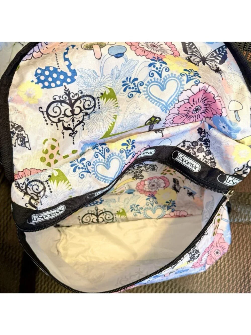 LeSportsac Backpack w/ Zip Pouch Floral Butterfly Heart Bird Design